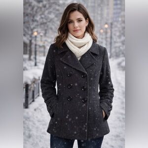 St. John’s Bay Wool Cashmere Blend Peacoat Jacket Women’s Petite Medium Gray